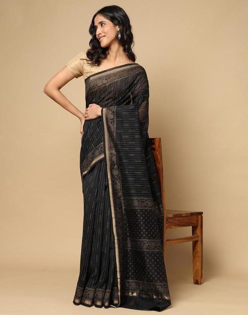 Black Cotton Silk Blend Saree for Elegant Style